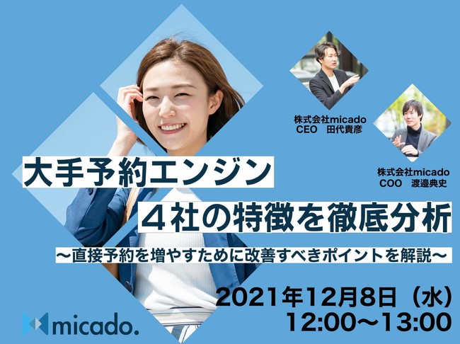 【2021年12月8日オンラインセミナー】ホテル向け、直販率を上げる大手予約エンジン4社の特徴を徹底分析〜宿泊需要回復に向けた取り組み〜